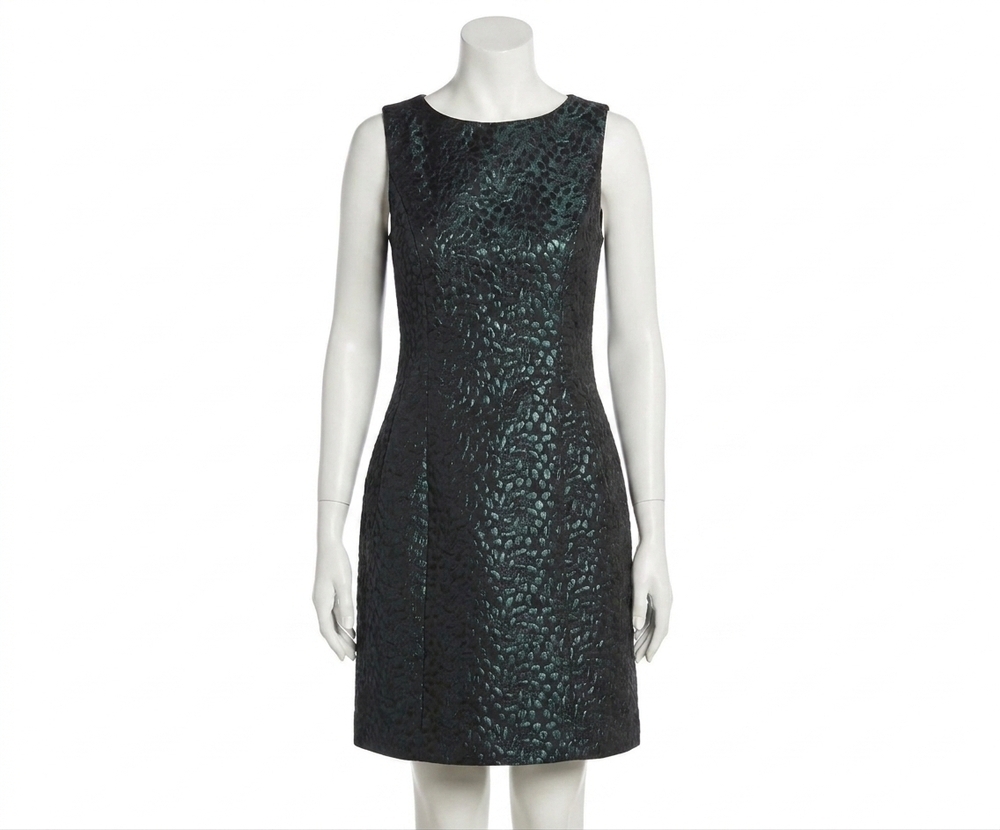 NEW AIDAN MATTOX metallic jacquard short sheath dress in black/green